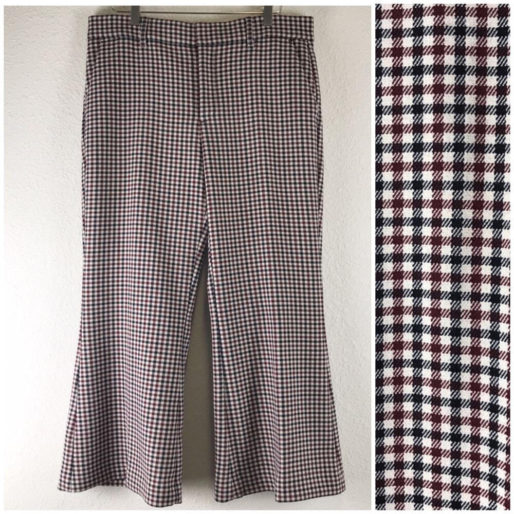Madewell Kick Out Crop Pants Flare Stretch Twill Aroma Gingham Pockets Size 10